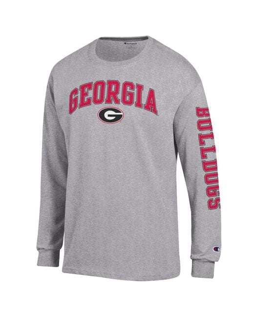 Champion Gray Georgia Bulldogs Arch Over Logo 2-hit Long Sleeve T-shirt for men