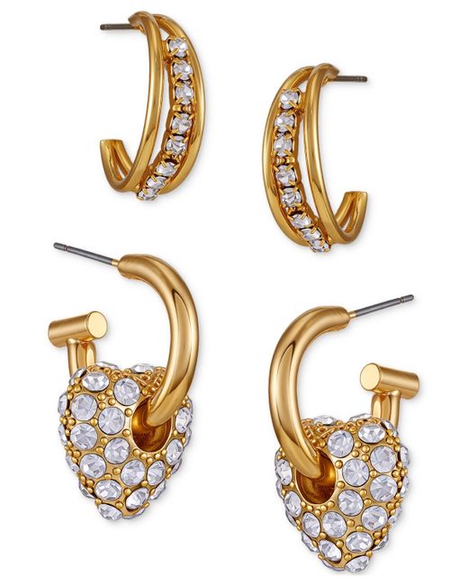 Guess Metallic Tone Crystal Hoop Pave Drop Earrings