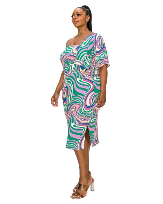 L I V D Blue Plus Size Wanda One Shoulder Midi Dress