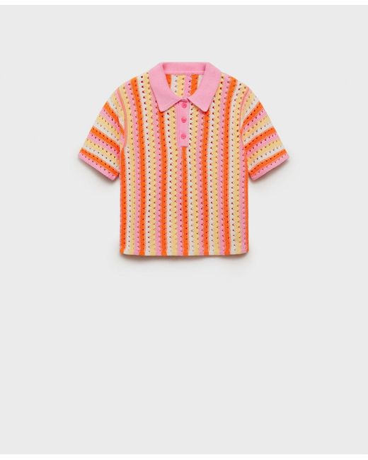 Mango White Striped Openwork Knit Sweater