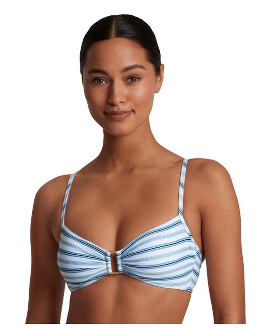 Lauren by Ralph Lauren Blue Striped Embellished Bikini Top