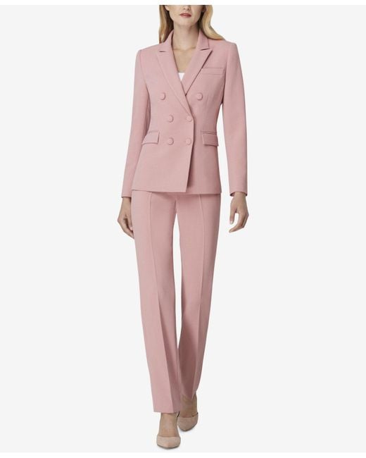 Tahari Pink Petite Peak-lapel Pant Suit