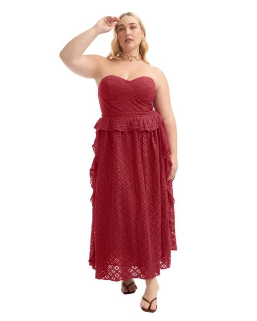June + Vie Red June + Vie Plus Size June + Vie Ruffled Peplum Corseted Midi Dress