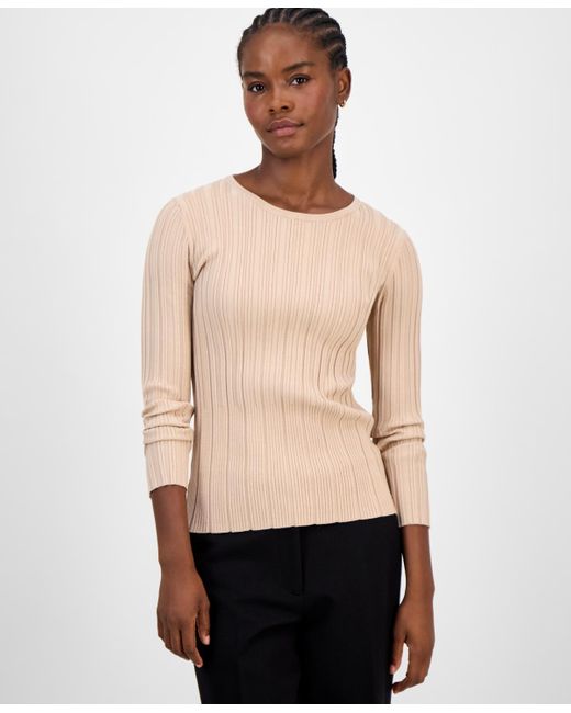 Tahari Natural Variegated Crewneck Knit Top