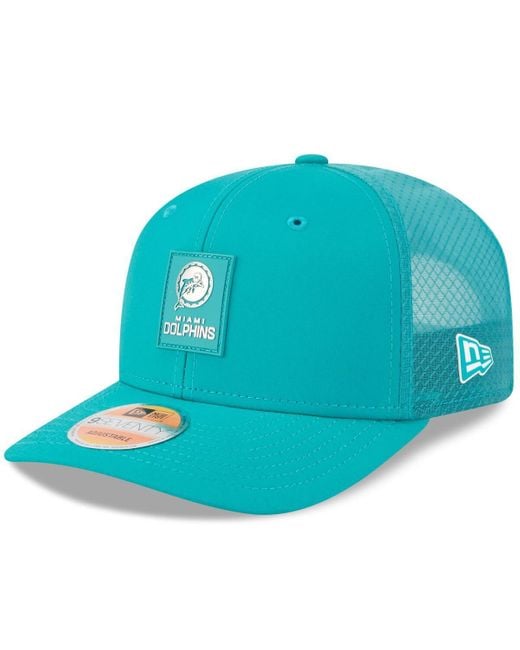 KTZ Blue Miami Dolphins 2025 Sideline Throwback 9seventy Trucker Adjustable Hat for men