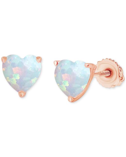 Macy's Blue Lab-grown Opal Heart-shaped Solitaire Stud Earrings (5/8 Ct. T.w.)