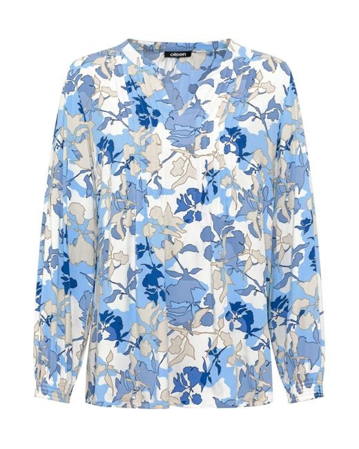 Olsen Blue Long Sleeve Abstract Floral Print Tunic Blouse