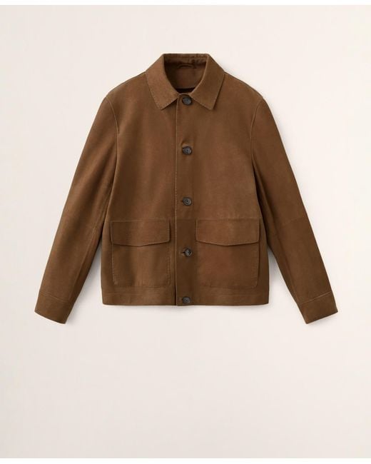 Mango Brown Leather Pockets Jacket for men