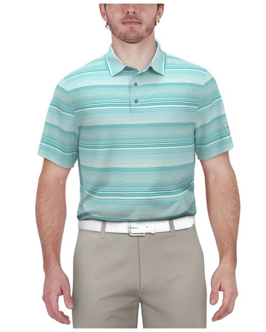 PGA TOUR Blue Linear Energy Textured Short Sleeve Performance Golf Polo Shirt for men