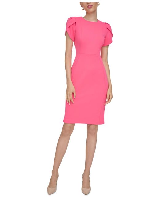 Calvin Klein Pink Tulip-sleeve Sheath Dress