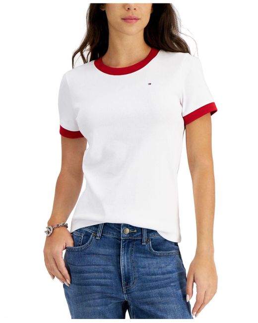 Tommy Hilfiger Cotton Ringer T-shirt in White | Lyst