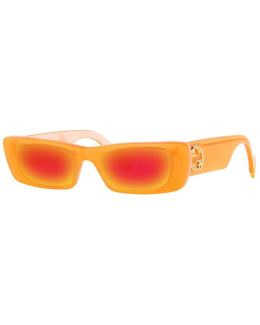 Gucci Rectangular Sunglasses In Neon Orange Acetate With Orange Lenses