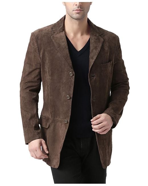 BGSD Brown Men Robert Three-button Suede Leather Blazer for men