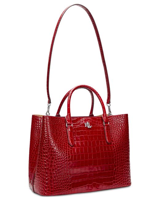 激安 Lauren Ralph 上質レザーCrocodile-Embossed Satchel Bag