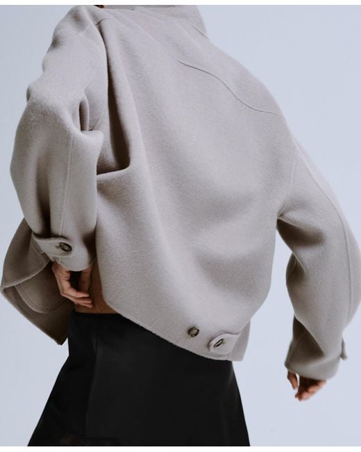 Mango Gray Wool Funnel-neck Jacket