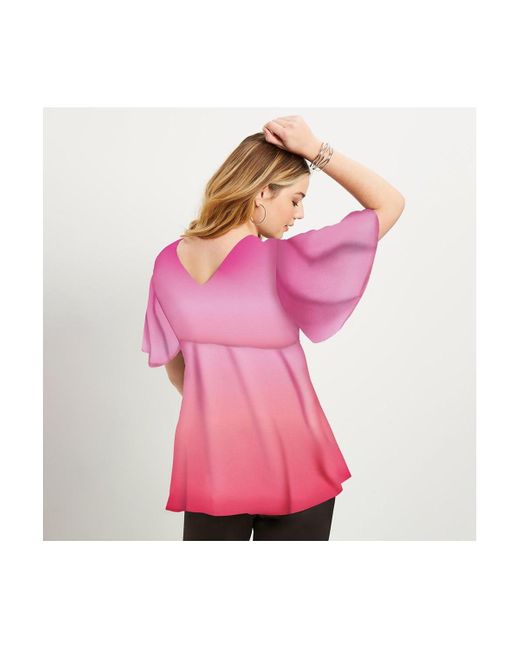 June + Vie Pink June + Vie Plus Size Faux Wrap Fit-and-flare Top