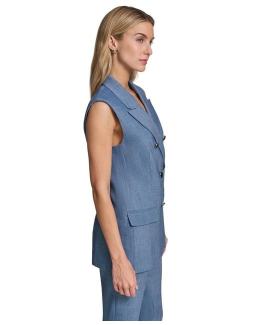 Calvin Klein Blue Petite Collared Front-button Vest