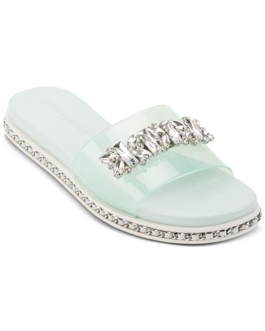 Karl Lagerfeld Leather Bijou Embellished Slide Sandals Lyst