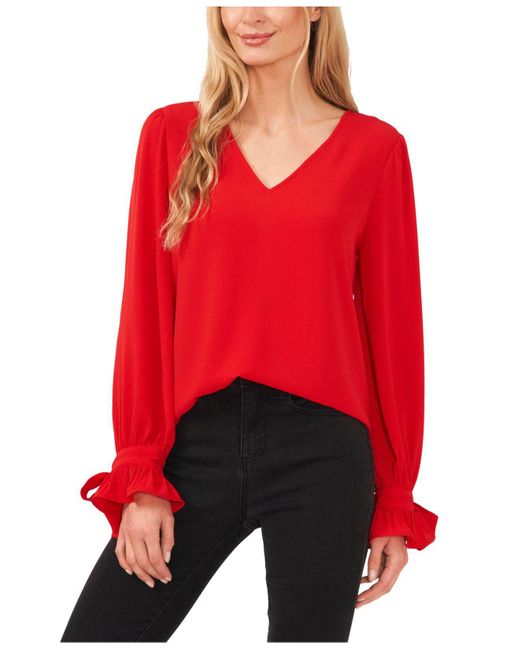 Cece Synthetic Tie-cuff Top in Red | Lyst
