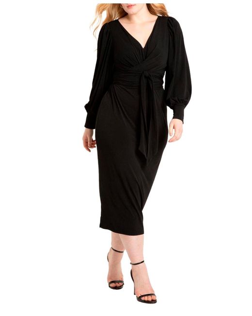 Eloquii Black Plus Size Cross Front Midi Dress