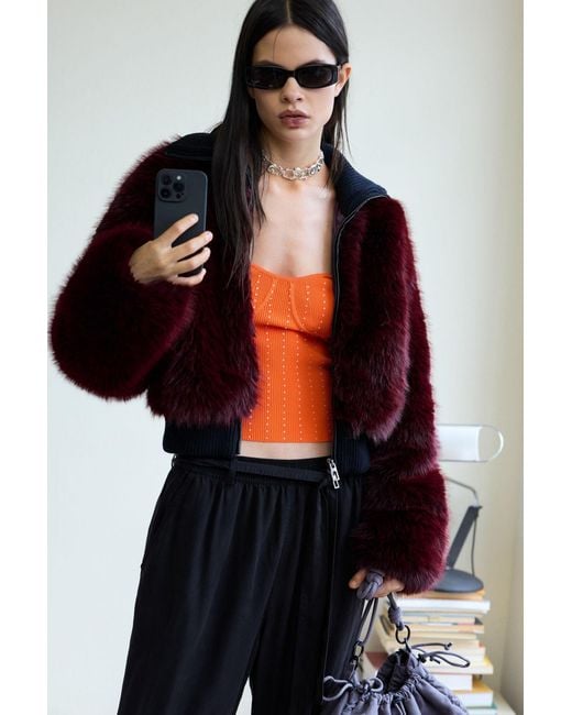 Desigual Orange Raspberry Fur Jacket
