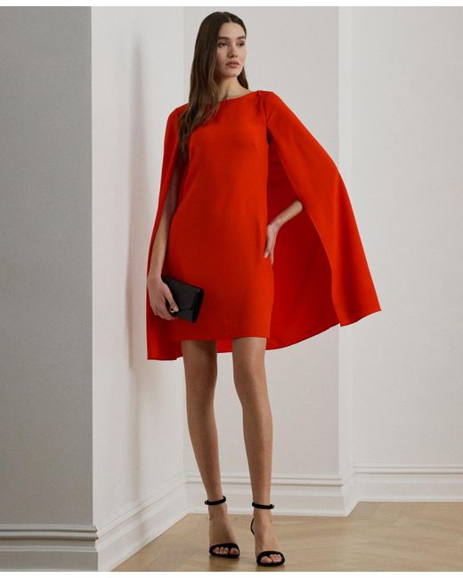Ralph Lauren Women's Red Cape Georgette Cocktail Dress