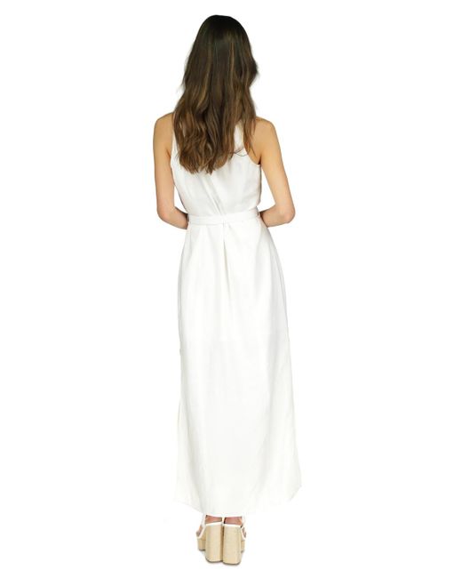 Michael Kors White Michael Petite Belted Button-down Linen Maxi Dress