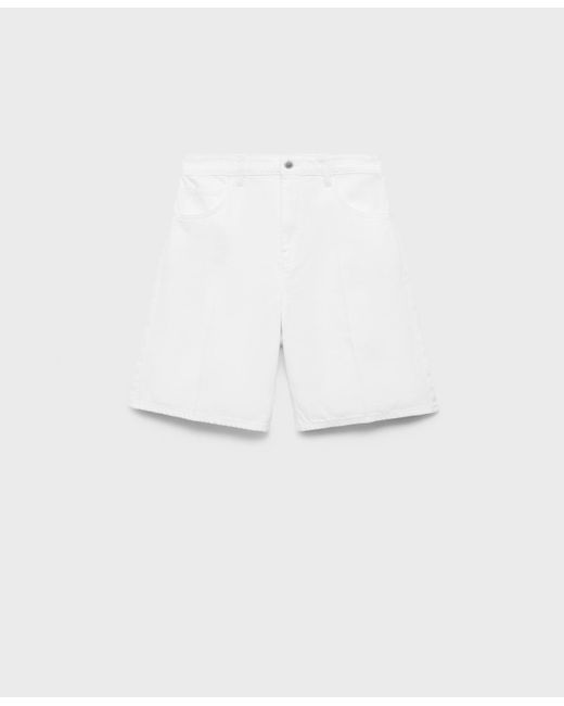 Mango White Straight-fit High-waist Bermuda Shorts