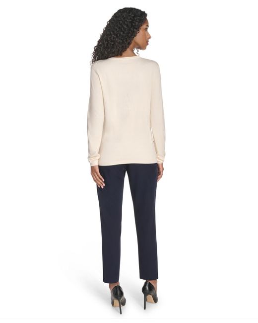 Tommy Hilfiger White V-neck Cable Sweater