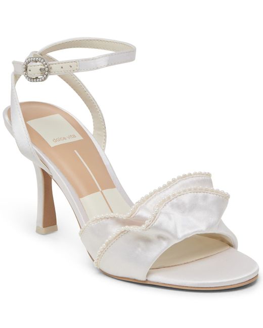 Dolce Vita White Lunette Pearl Ruffled Two-piece Dress Sandals