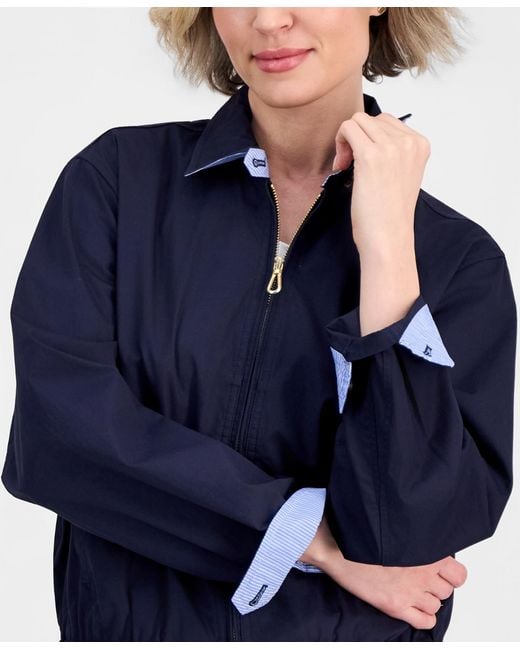 Nautica Blue Cotton Solid Zip-front Jacket