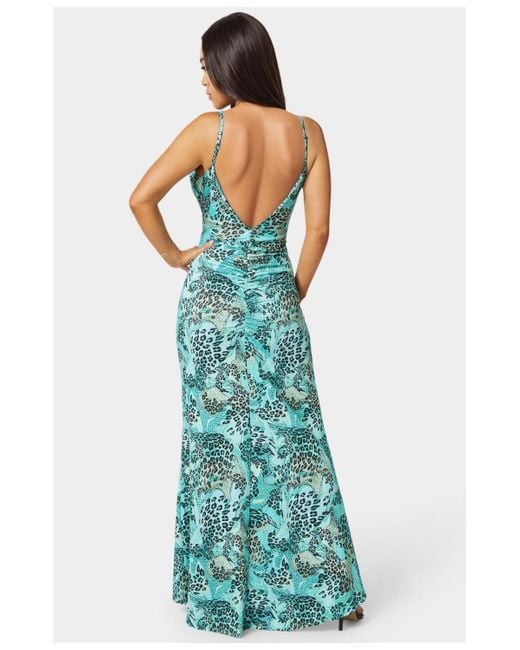 Bebe Blue Ruched High Slit Solid Dress