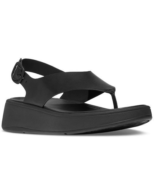 Fitflop Black F-mode Leather Flatform Back Strap T-post Sandals