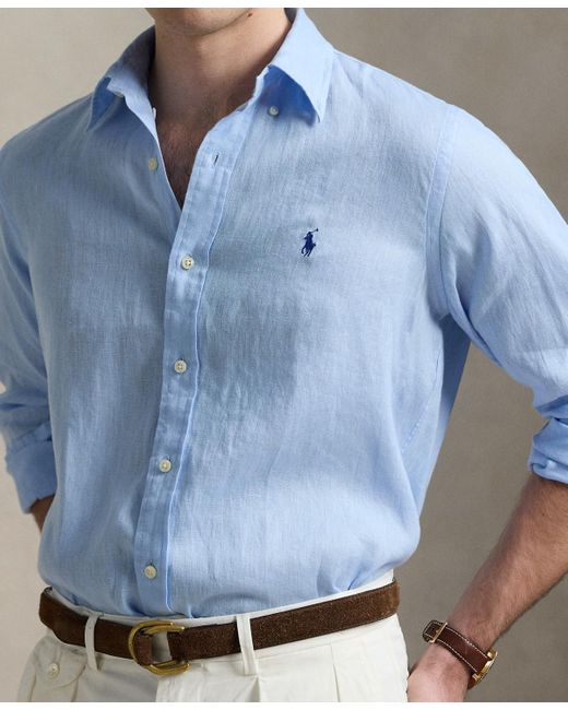 Polo Ralph Lauren Classic Fit Linen Shirt in Blue for Men | Lyst