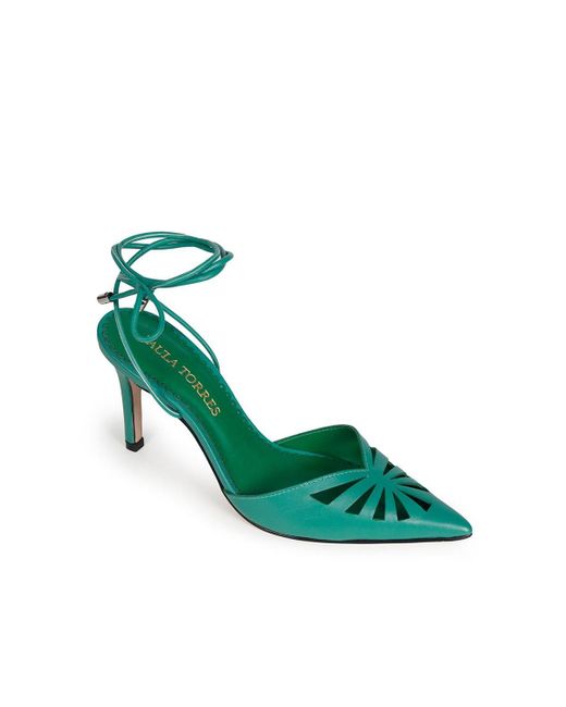 Paula Torres Green Kate Ankle-tie Pointed-toe Dress Pumps