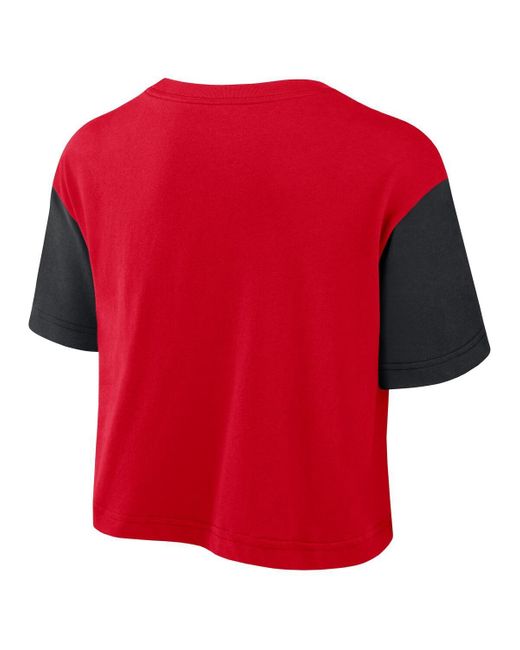 Nike Red Scarlet/black Ohio State Buckeyes Color Block Script Performance Cropped T-shirt