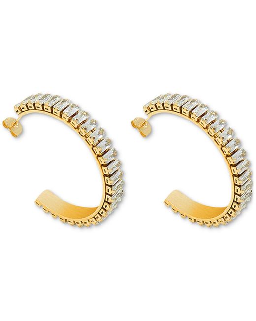 HEYMAEVE Metallic 18k -plated Medium Emerald-cut Cubic Zirconia C-hoop Earrings