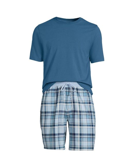 Lands' End Blue Knit Jersey Pajama Shorts Sleep Set for men