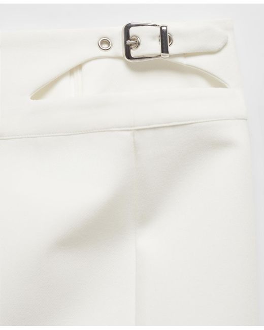 Mango White Buckle Detail Cropped Mini Skirt