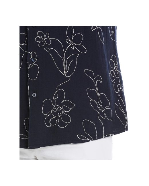 Cubavera Blue Embroidered Short Sleeve Button Down Shirt for men
