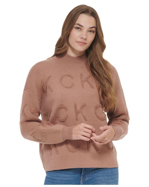 Calvin Klein Brown Tonal Logo Mock Neck Sweater