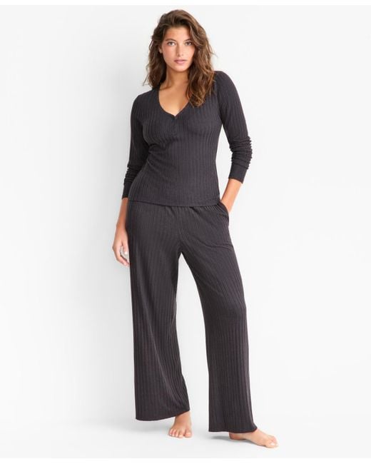 State Of Day Women's Blue Soft Rib-knit Pajama Set