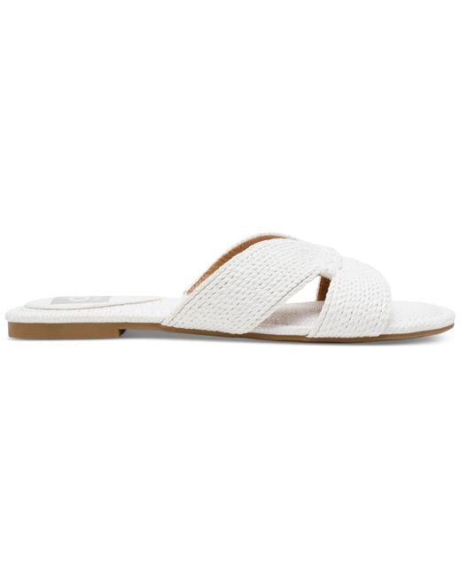 Dolce Vita White Geeya Raffia Criss Cross Strap Flat Slide Sandals