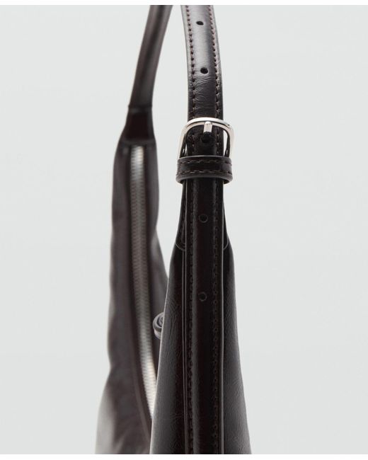 Mango Black Pebbled Effect Medium Oval Bag