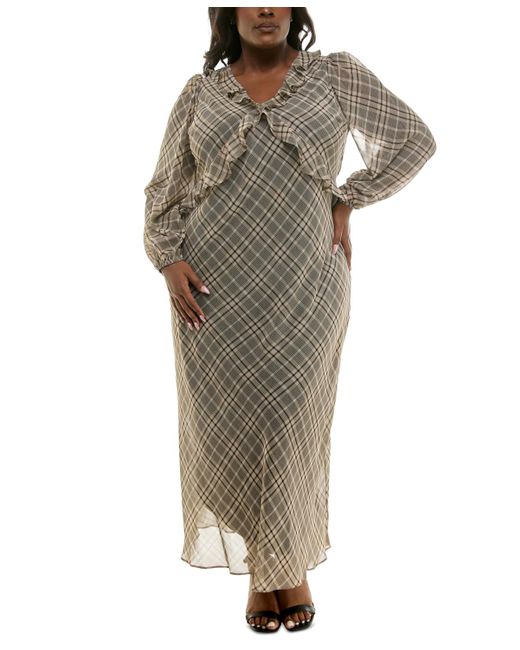 Taylor Plus Size Chiffon Ruffled V-neck Maxi Dress | Lyst