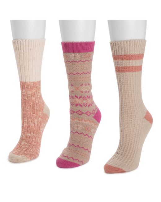Muk Luks Pink Boot Socks 3 Pair Pack