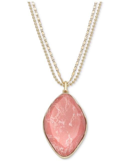 Style & Co. Pink Oval Stone Double Chain Pendant Necklace
