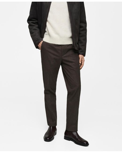Mango Black Micro Houndstooth Flannel Trousers for men