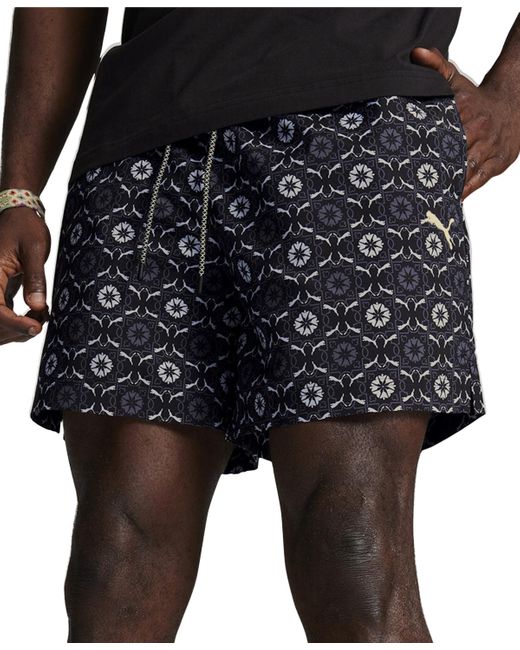 PUMA Black Classics New Prep Woven Medallion Print Drawstring 6" Shorts for men