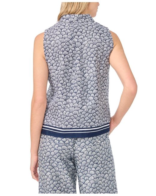 Cece Blue Sleeveless Collared Button-down Top